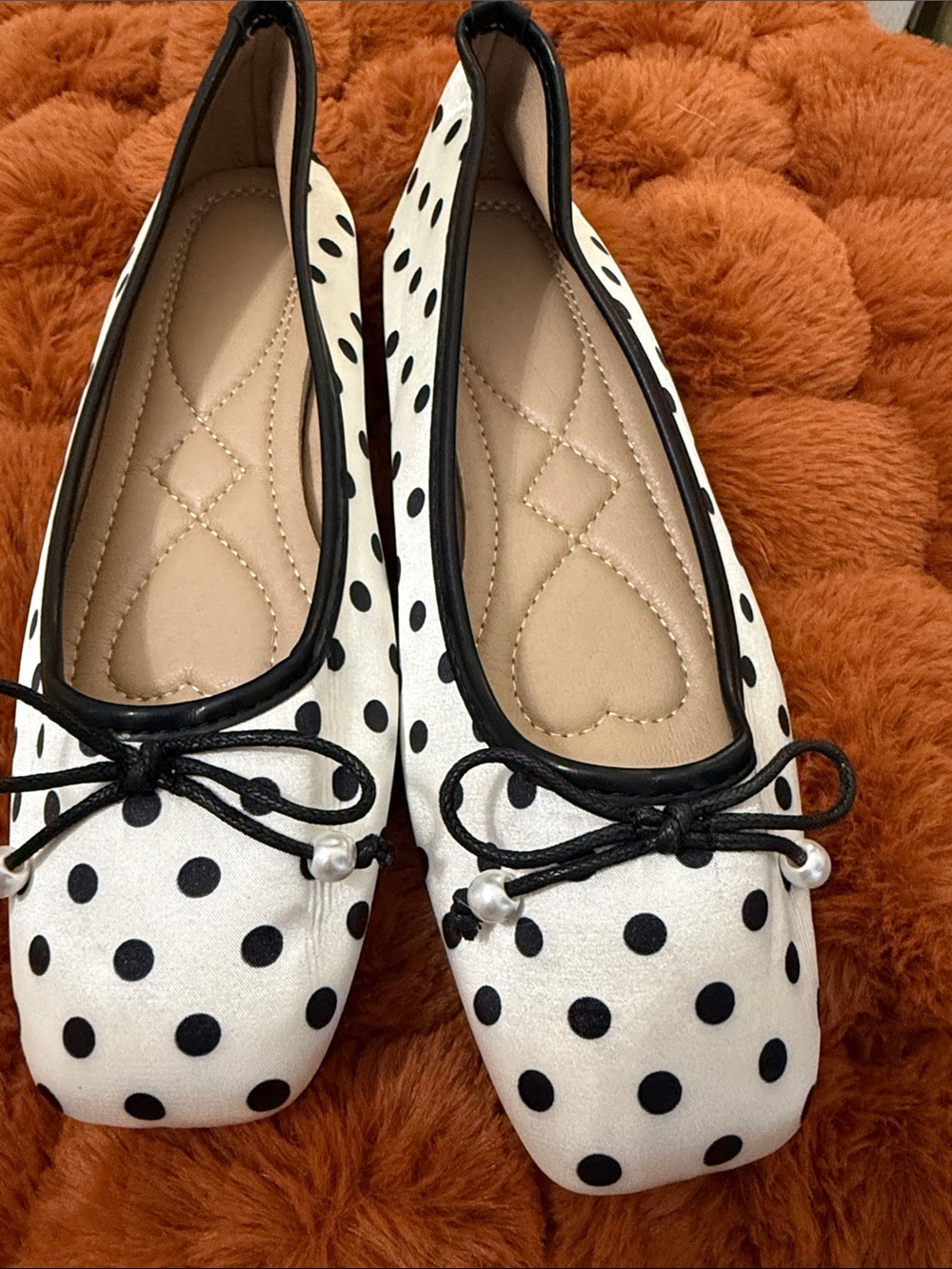 Polka Dot Ballet Flats - White with Black Dots NEVER WORN HAD KNEE SURG